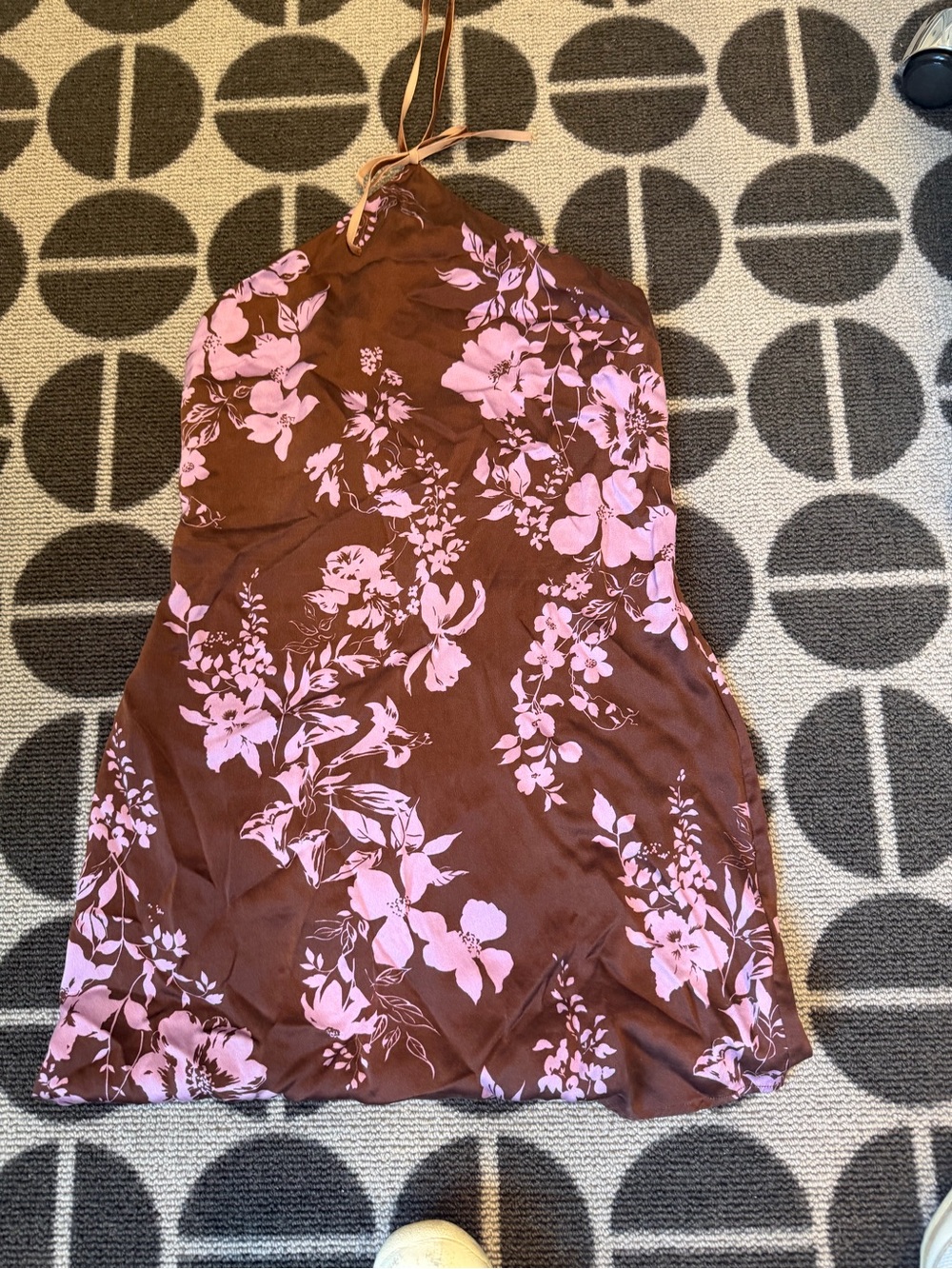 Reformation Brown halter mini dress with Pink Floral Print